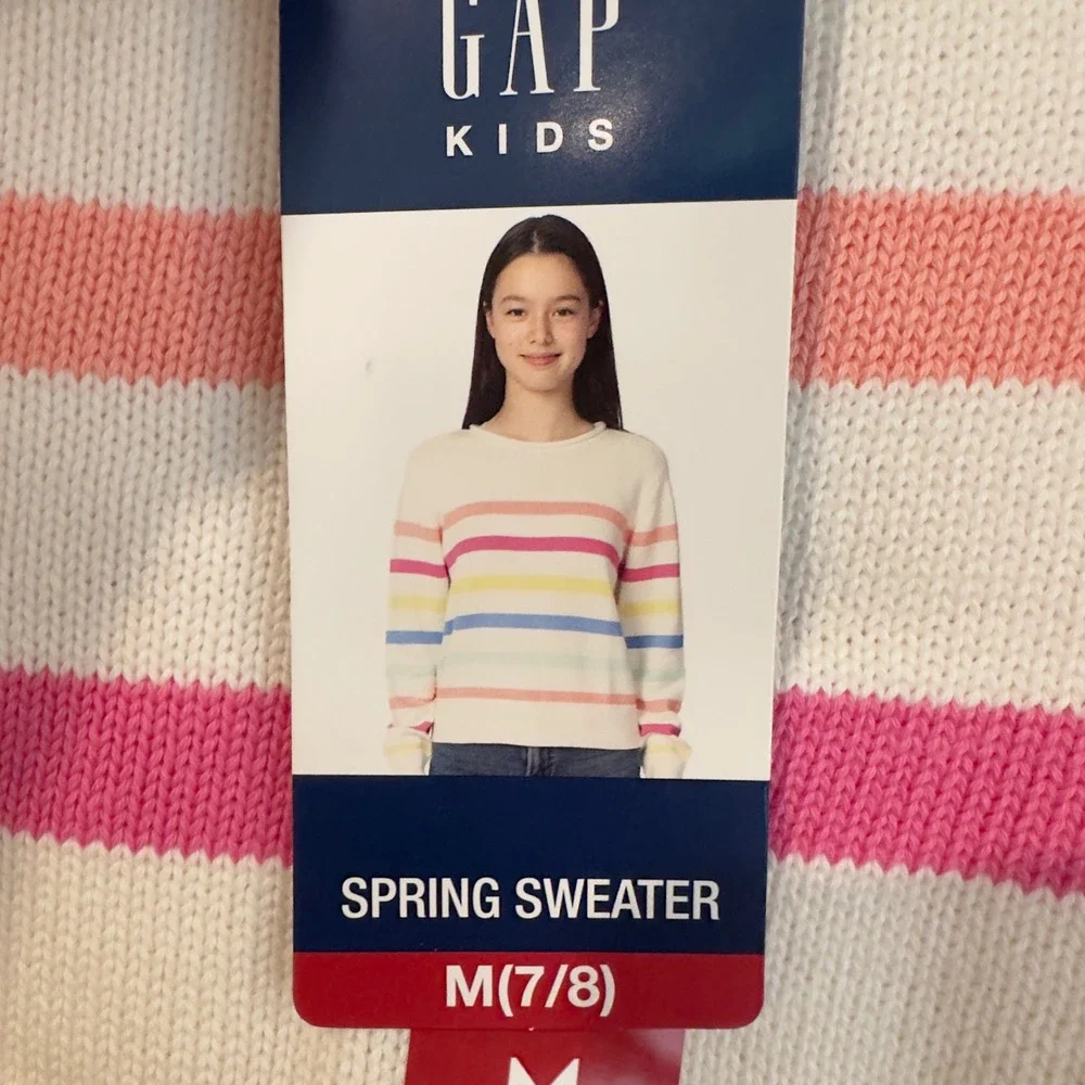Gap Kids Girls M 7/8 Spring Sweater Rainbow Stripe‎ Cotton Knit GKSJF02X-168